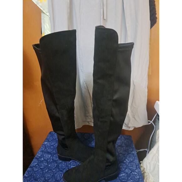 H By Halston Black Over The Knee Boot Size 6 Quilted Front Stretchy Back Suede - Picture 6 of 9